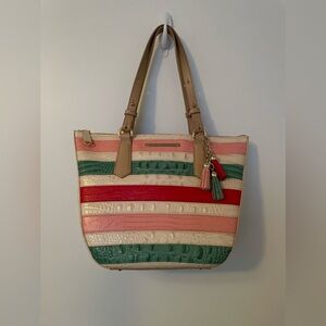 Brahmin Small Willa-Sunglow Cayo Coco striped embossed tote.